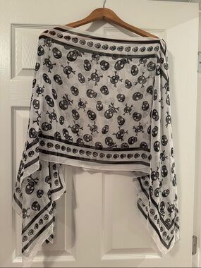 Sheer Black and White Skull Print Blouse - Lightweight Cover-Up